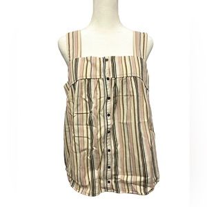 Twill Sleeveless Striped Button Shirt Top